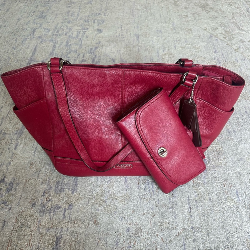 Coach Maroon Shoulder Bag with Wallet